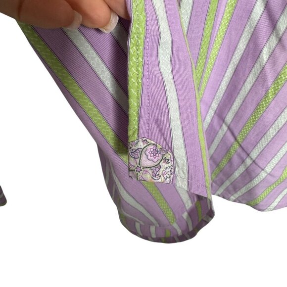 ROBERT GRAHAM Mens size Large Purple stripe dress shirt flip cuffs - Picture 9 of 13